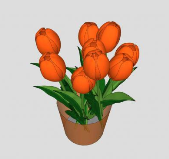 橙色透明花瓶郁金香SU模型下载_sketchup草图大师SKP模型