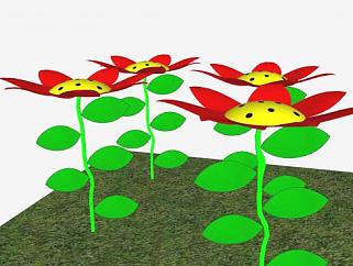 绿地<em>红花</em>花朵植物SU模型下载_sketchup草图大师SKP模型
