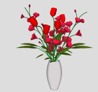 红花花瓶花卉植物SU模型下载_sketchup草图大师SKP模型