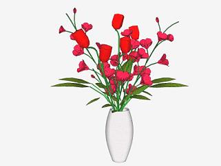 红花花瓶花卉植物SU模型下载_sketchup草图大师SKP模型