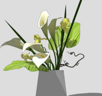 现代瓷瓶马蹄莲花卉SU模型下载_sketchup草图大师SKP模型