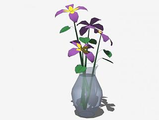 玻璃花瓶紫黄花花卉SU模型下载_sketchup草图大师SKP模型