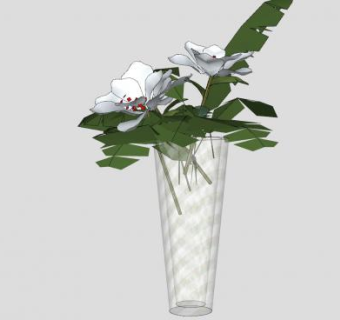 玻璃花瓶白花卉SU模型下载_sketchup草图大师SKP模型
