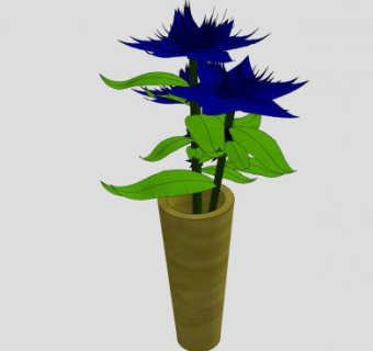 木花瓶蓝色花卉SU模型下载_sketchup草图大师SKP模型
