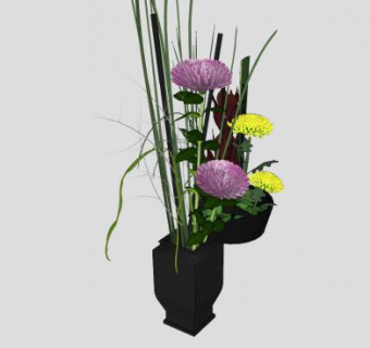 室内双盆栽花卉植物SU模型下载_sketchup草图大师SKP模型