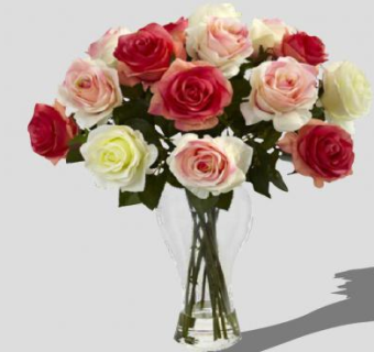 红黄粉玫瑰花瓶花卉SU模型下载_sketchup草图大师SKP模型