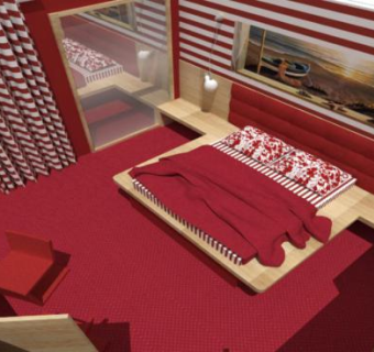 红色房间套房SU模型下载_sketchup草图大师SKP模型