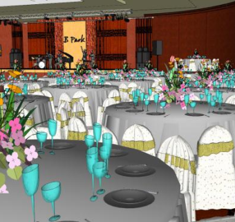 酒店婚礼宴大厅会SU模型下载_sketchup草图大师SKP模型
