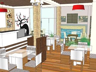室内装修咖啡厅SU模型下载_sketchup草图大师SKP模型