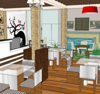 室内装修咖啡厅SU模型下载_sketchup草图大师SKP模型