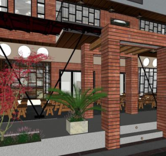 中式风格咖啡店SU模型下载_sketchup草图大师SKP模型