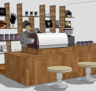 木质咖啡店SU模型下载_sketchup草图大师SKP模型