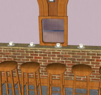 咖啡店木质装修SU模型下载_sketchup草图大师SKP模型