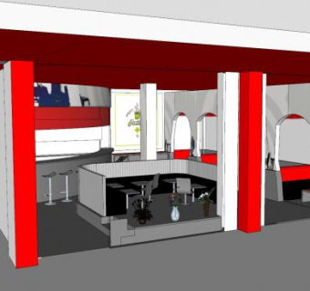 红白装修咖啡馆SU模型下载_sketchup草图大师SKP模型