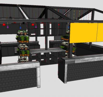 黑色装修咖啡厅SU模型下载_sketchup草图大师SKP模型