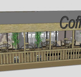 咖啡厅木质装修SU模型下载_sketchup草图大师SKP模型
