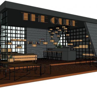 多维数据集现代咖啡厅SU模型下载_sketchup草图大师SKP模型