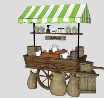 咖啡馆购物车SU模型下载_sketchup草图大师SKP模型