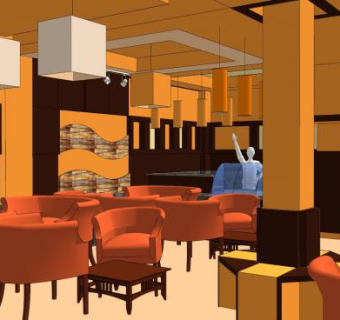 现代木质咖啡馆SU模型下载_sketchup草图大师SKP模型