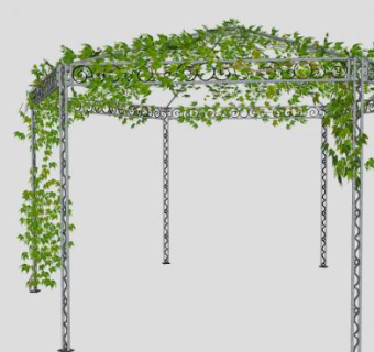 六角铁艺棚架上盘绕藤蔓SU模型下载_sketchup草图大师SKP模型