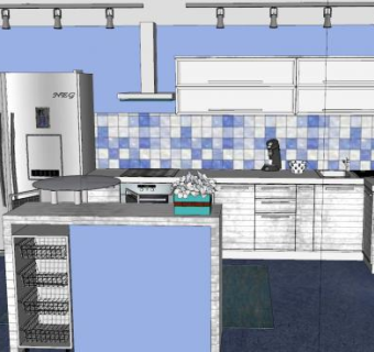 蓝色的厨房SU模型下载_sketchup草图大师SKP模型