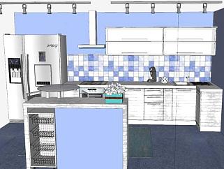 蓝色的厨房SU模型下载_sketchup草图大师SKP模型