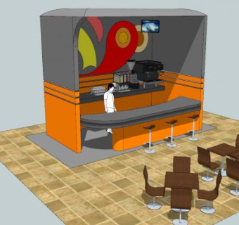 简单风格咖啡馆SU模型下载_sketchup草图大师SKP模型