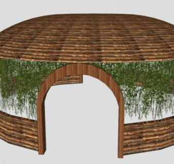 4拱门木制凉亭藤蔓SU模型下载_sketchup草图大师SKP模型