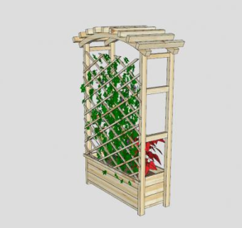 小型木质格栅盆栽花架SU模型下载_sketchup草图大师SKP模型