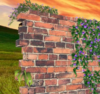 红砖围墙建筑上的藤蔓SU模型下载_sketchup草图大师SKP模型