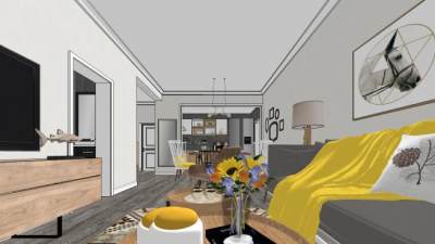 现代风格单身公寓家装SU模型下载_sketchup草图大师SKP模型