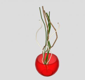 红色倒圆台玻璃花盆SU模型下载_sketchup草图大师SKP模型