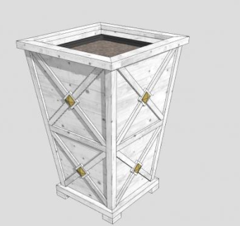 倒棱台精致木花盆SU模型下载_sketchup草图大师SKP模型