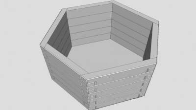 六边形木花盆SU模型下载_sketchup草图大师SKP模型