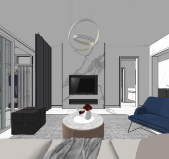现代简约单身公寓客厅卧室SU模型下载_sketchup草图大师SKP模型