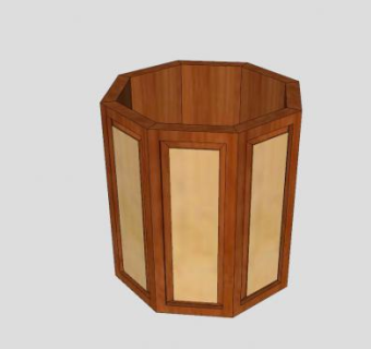 中式仿古木制八角花盆SU模型下载_sketchup草图大师SKP模型
