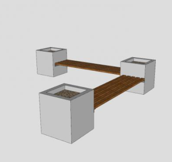 转角木制长椅花盆SU模型下载_sketchup草图大师SKP模型