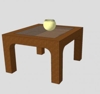 玻璃木桌和陶瓷花盆SU模型下载_sketchup草图大师SKP模型
