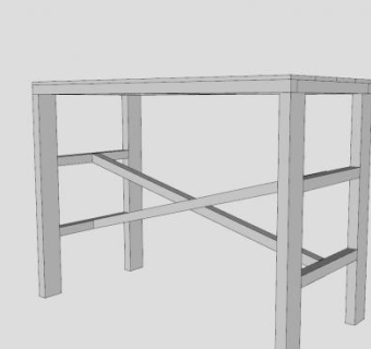 木制长桌花盆架SU模型下载_sketchup草图大师SKP模型