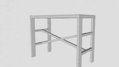 木制长桌花盆架SU模型下载_sketchup草图大师SKP模型