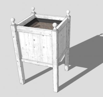 高脚木制花盆SU模型下载_sketchup草图大师SKP模型