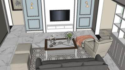 龙湾上城平层客厅SU模型下载_sketchup草图大师SKP模型