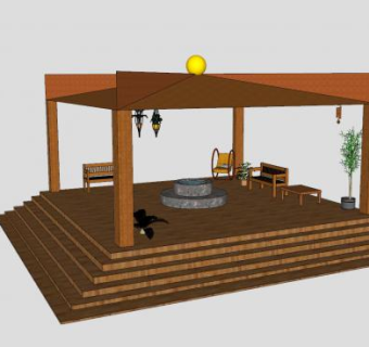 花园休闲木棚SU模型下载_sketchup草图大师SKP模型