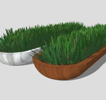 大理石和木制植物盆栽SU模型下载_sketchup草图大师SKP模型