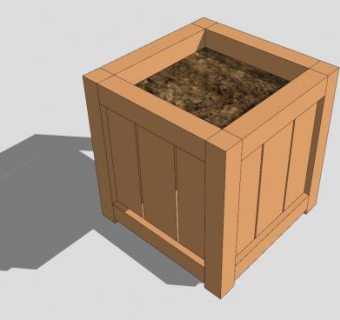 方形木制花盆SU模型下载_sketchup草图大师SKP模型