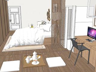 现代风格单身公寓SU模型下载_sketchup草图大师SKP模型