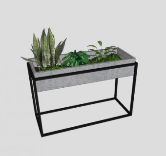 室内铁制瓷盆植物花盆SU模型下载_sketchup草图大师SKP模型