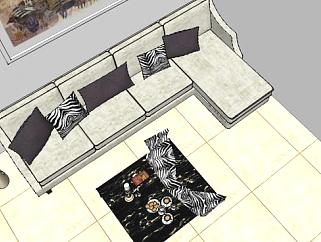 现代三室一厅家居客厅SU模型下载下载_sketchup草图大师SKP模型