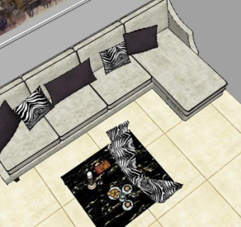 现代三室一厅家居客厅SU模型下载下载_sketchup草图大师SKP模型
