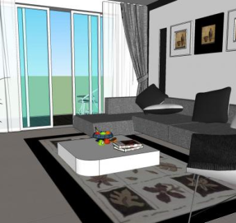 现代风格三房两厅SU模型下载_sketchup草图大师SKP模型